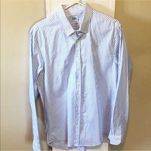 ZARA Large Striped Oxford Button Down Shirt